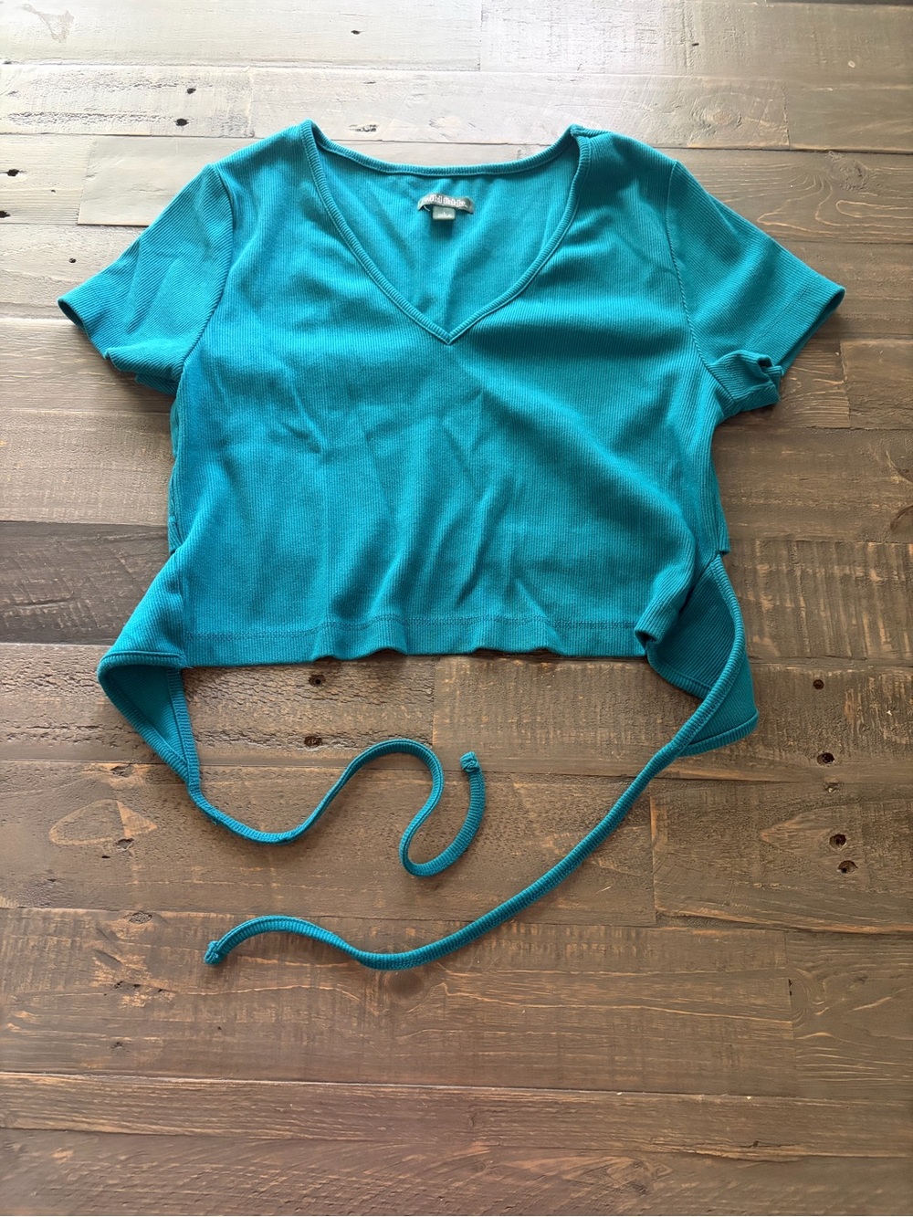 Wild Fable Teal Ribbed Tie Back Crop Top Size Large